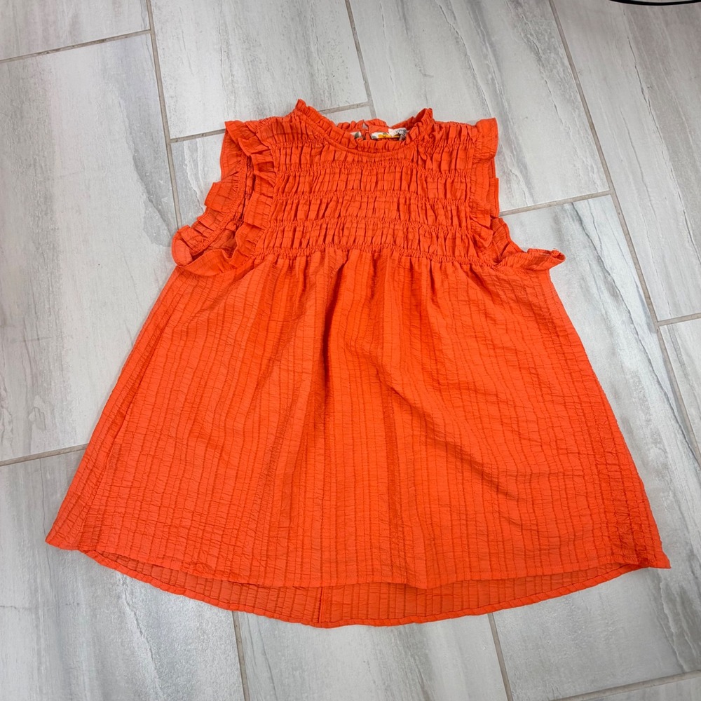Umgee Orange Smocked Ruffle Sleeveless Babydoll Top B8063 Large